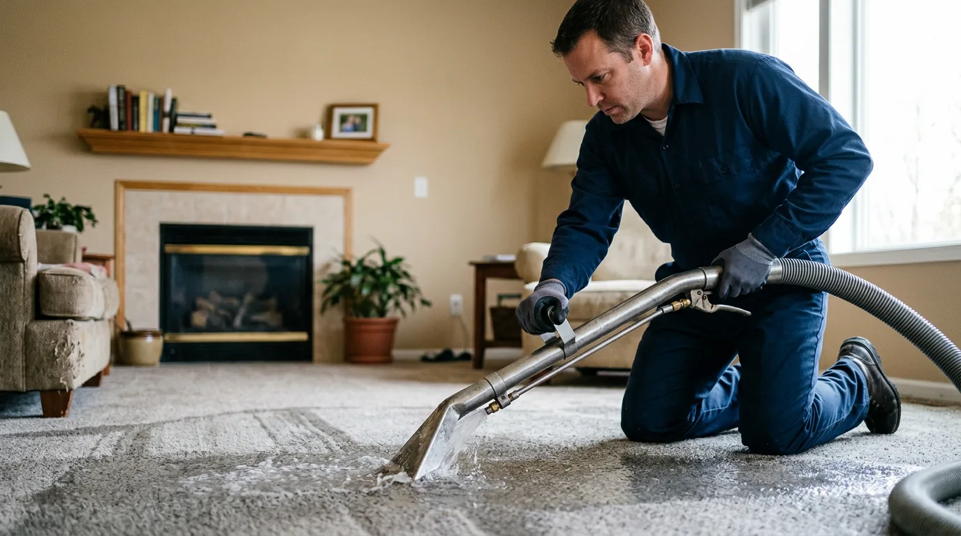 Water damage restoration technician working near Afton, IA